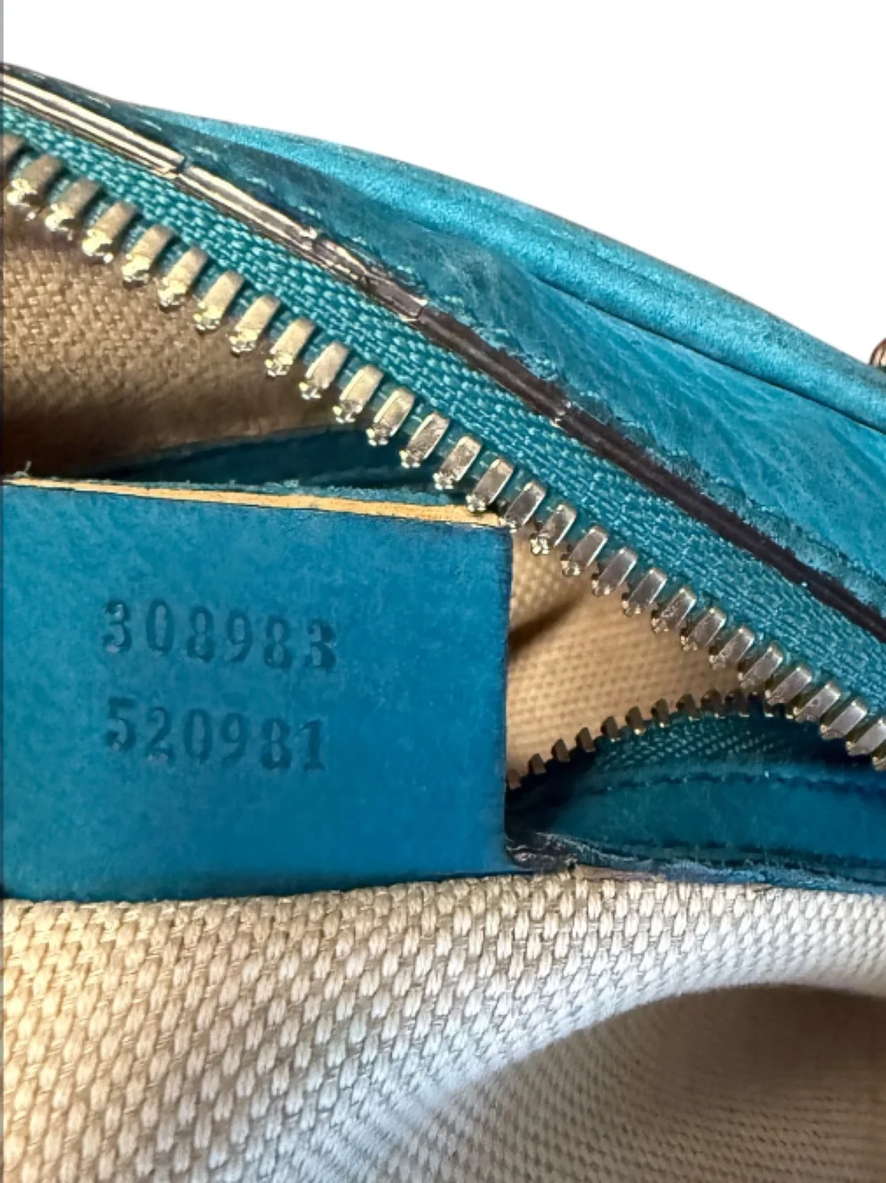 Gucci Soho Chain Strap Suede Leather Medium Bowler Bag Teal Blue Gold